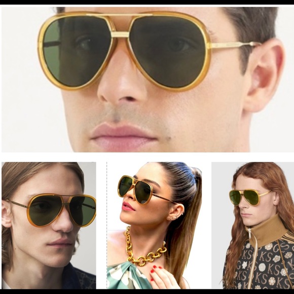GUCCI UNISEX AVIATOR PILOT SHAPED SUNGLASSES WITH GREEN LENSES 2023 TOP COLOR - Picture 11 of 16